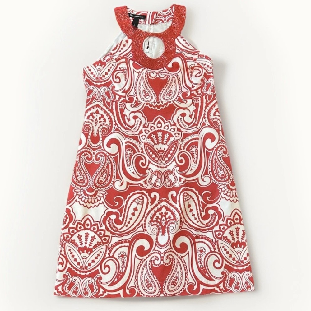 INC International Concepts Paisley Print & Beaded Sleeveless Red Dress Size 10
